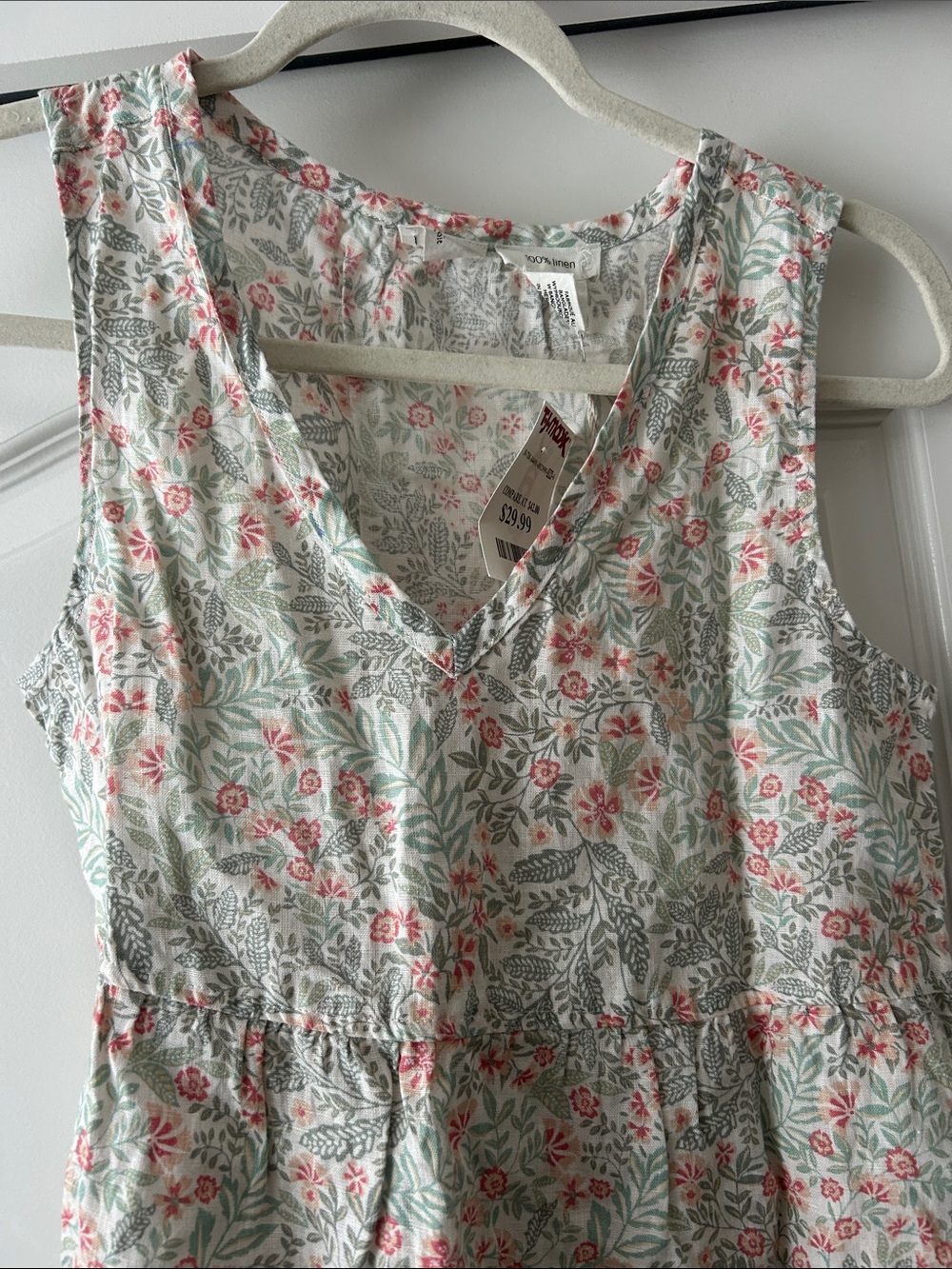 Joie linen Floral Mini Dress in White with Pink and Green Print
